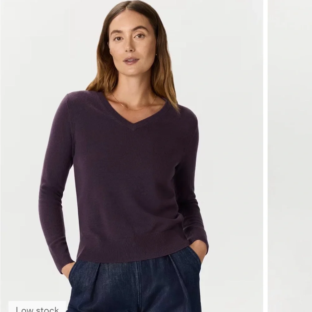 Quince Women's V-Neck Sweater in Deep Orchid Purple - Picture 1 of 4